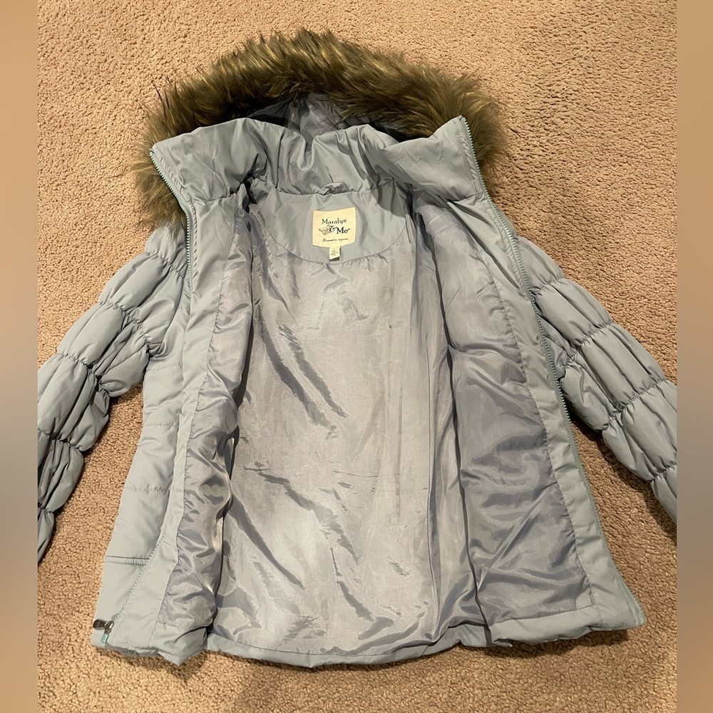 MARALYN & ME Light Blue Quilted Puffer Jacket with Faux-Fur Hood Trim - Picture 4 of 9
